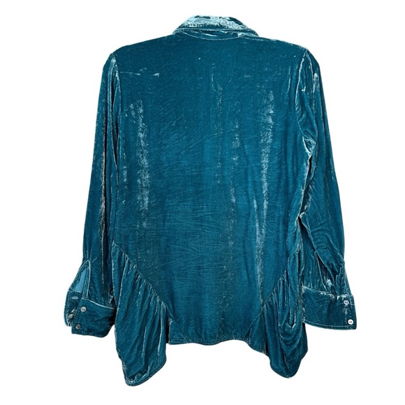 Sundance Teal Velvet Dream Button Down Ruffle Side Silk Blend Top Size PS - Picture 7 of 11